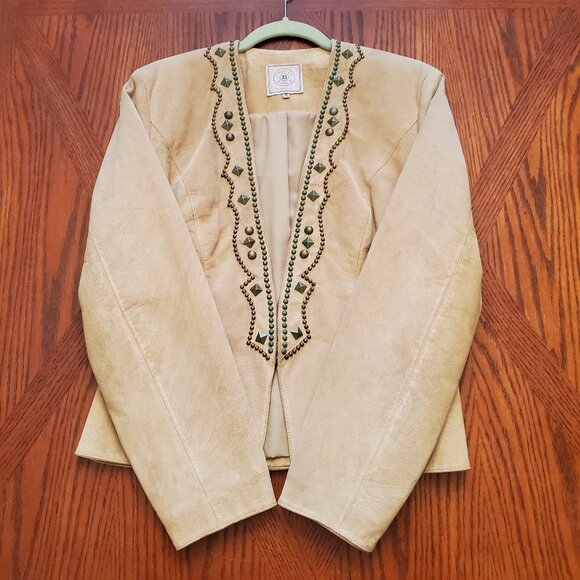 Double D Ranch Yoakum Texas Size M Pale Green Suede Leather Jacket with Studs - Picture 16 of 16